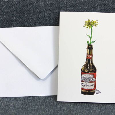 Yellow flower in Budweiser Greeting card