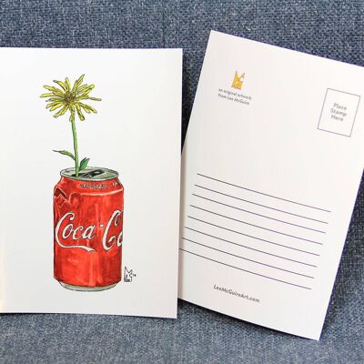 Yellow flower in Coke can A6 Postcard