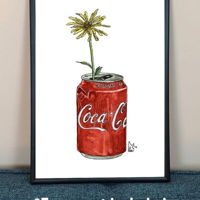Yellow flower in Coke can Art Print - A4 paper size