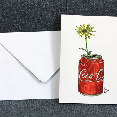 Yellow flower in Coke can Greeting card