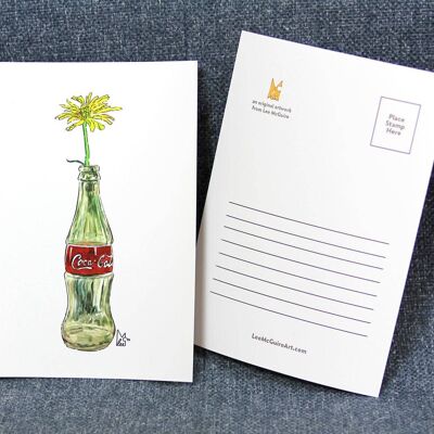 Yellow flower in Coke glass A6 Postcard