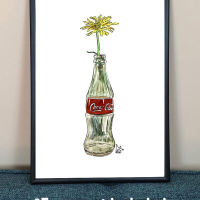 Yellow flower in Coke glass Art Print - A4 paper size