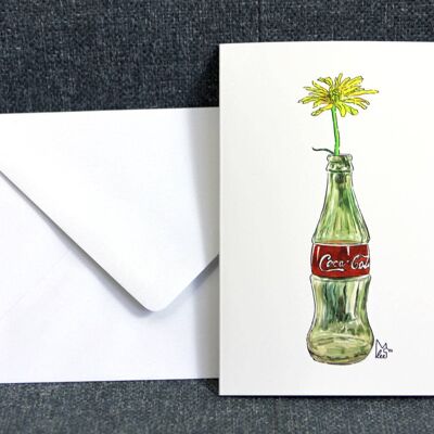Yellow flower in Coke glass Greeting card