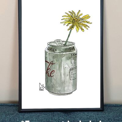 Yellow flower in Diet Coke can Framed 4x6" print