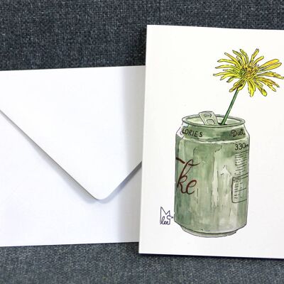 Yellow flower in Diet Coke can Greeting card