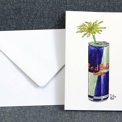 Yellow flower in red bull Greeting card