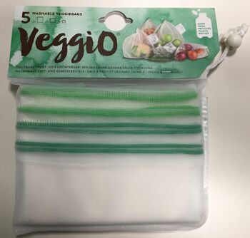 Sacs de conservation des aliments réutilisables Carrinet Veggio | Lot de 5 sacs alimentaires en plastique 100 % recyclé pour fruits et légumes 1