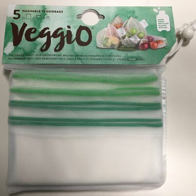 Carrinet Veggio Wiederverwendbare Aufbewahrungsbeutel für Lebensmittel | Lebensmittelbeutel aus 100 % recyceltem Kunststoff mit Kordelzug zum Einkaufen von Obst und Gemüse, 5er-Pack