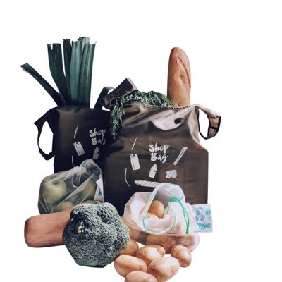 Carrinet Shop Set – Wiederverwendbare Einkaufstaschen | 100 % recyceltes rPet | Waschbar, langlebig, faltbar und leicht – Mole