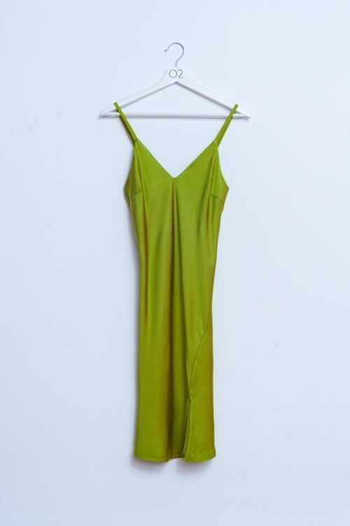 Satin short slip dress in green
