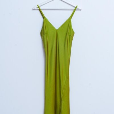 Vestido lencero corto de raso en verde