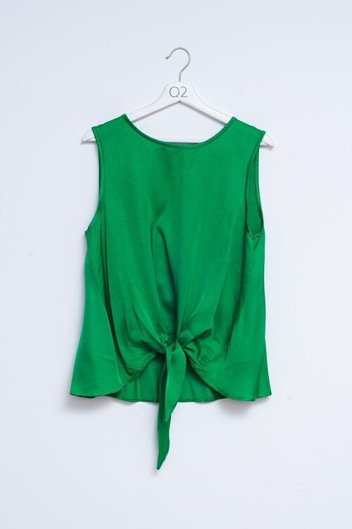Satin knot front top in green