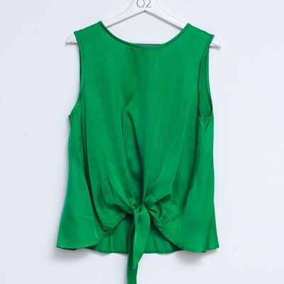 Satin knot front top in green