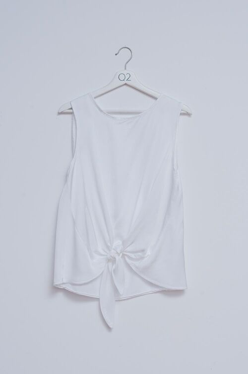 Satin knot front top in white