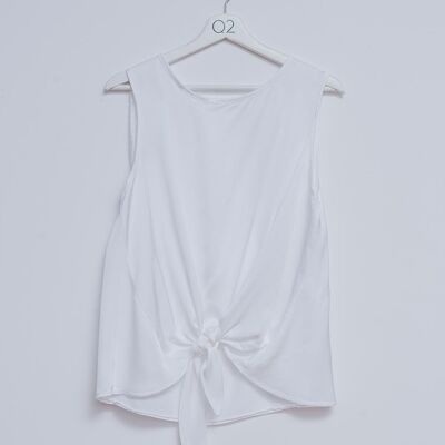 Satin knot front top in white
