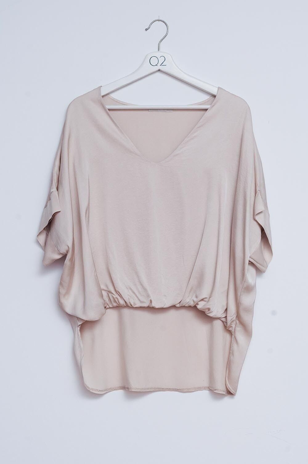 Satin-Kurzarm-Top in Beige
