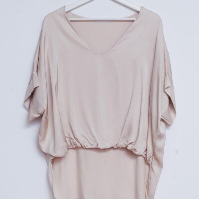 Satin short sleeve top in beige