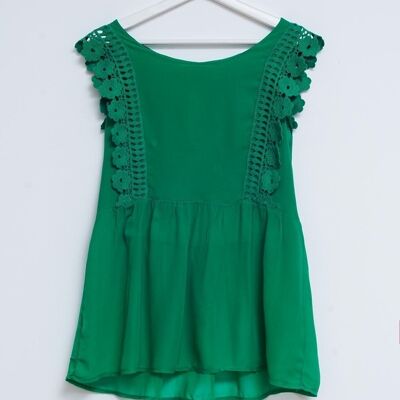 Broderie frill detail top in green