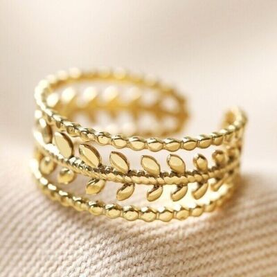 Stainless Steel Grecian Leaf Ring in Plated Gold