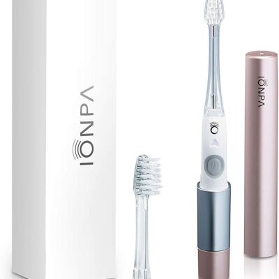 IONICKISS Ionising Travel Toothbrush | Ultrasonic Toothbrush with Replaceable Head - Gold Pink