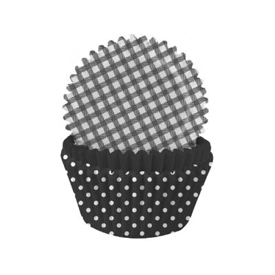 Caissettes à cupcakes en velours noir Vichy et Polka Mix en Rip-Top CDU