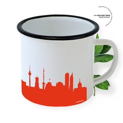 Berlin Emaille Tasse. Skyline rot