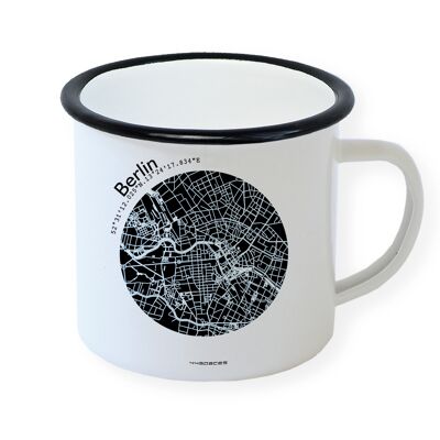 Berlin Map Emaille Tasse. schwarz