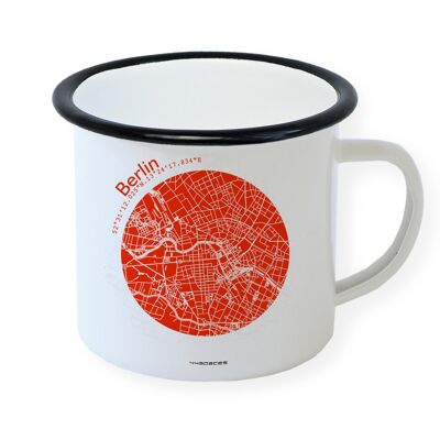 Berlin Map Emaille Tasse. rot