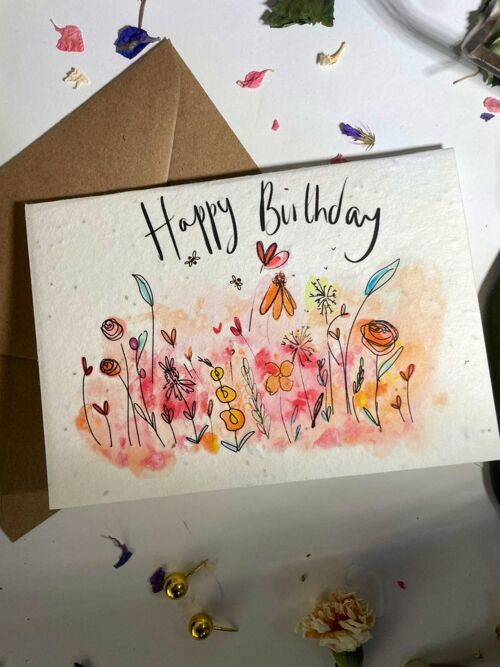Flower Patch Happy Birthday Plantable wildflower seed card