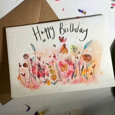 Flower Patch Happy Birthday Carta piantabile con semi di fiori di campo