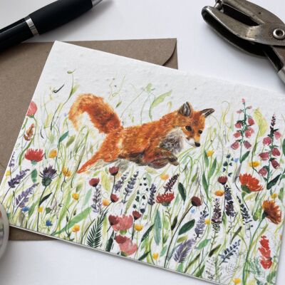 Fuchs in Wildblumen Pflanzbare Wildblumen-Samenkarte