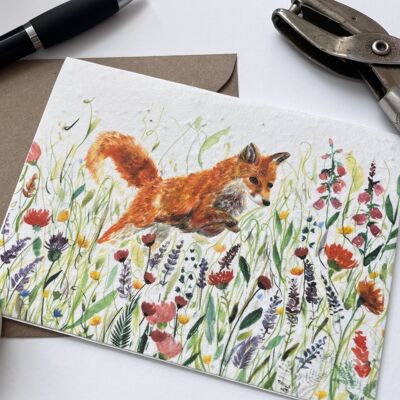 Fuchs in Wildblumen Pflanzbare Wildblumen-Samenkarte