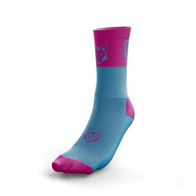 Chaussettes multisports bleu clair / rose fluo coupe moyenne