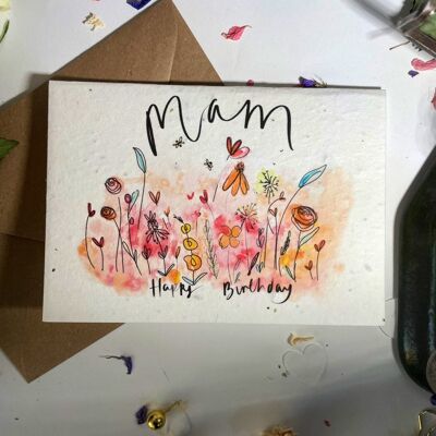 Tarjeta de semillas de flores silvestres plantable de feliz cumpleaños de Mam