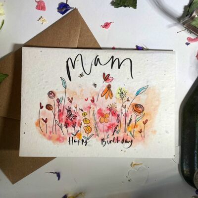 Tarjeta de semillas de flores silvestres plantable de feliz cumpleaños de Mam