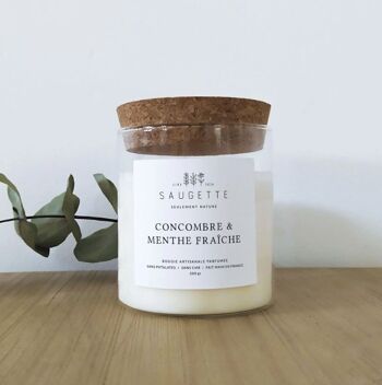 Concombre et menthe fraîche - Bougie artisanale parfumée à la cire de soja naturelle 3