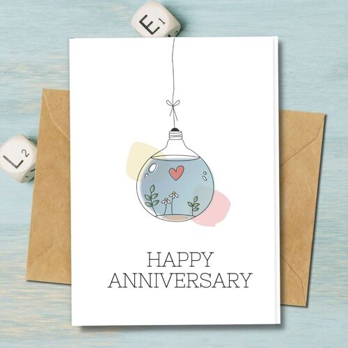 Handmade Eco Friendly | Plantable Seed or Organic Material Paper Anniversary Cards Anniversary Love Bulb Pack of 5