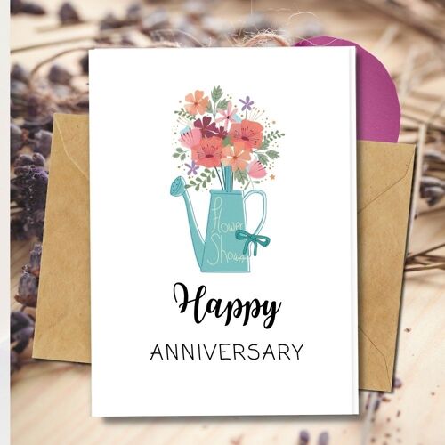 Handmade Eco Friendly | Plantable Seed or Organic Material Paper Anniversary Cards Blue Flower Can Single Card