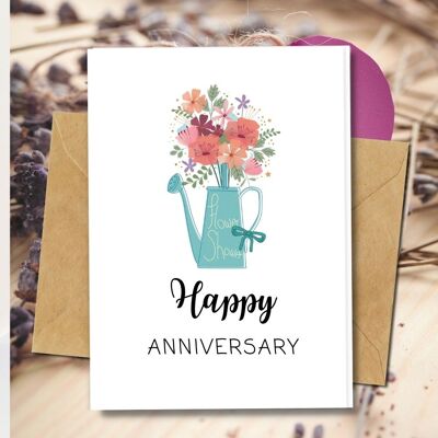 Handmade Eco Friendly | Plantable Seed or Organic Material Paper Anniversary Cards Blue Flower Can Pack of 5