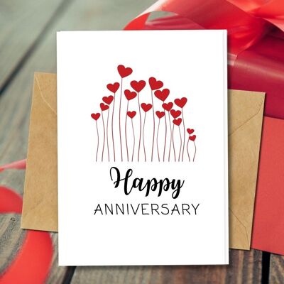 Fatto a mano ecologico | Carte per l'anniversario in carta con semi piantabili o materiale organico Carta singola con campo di cuori