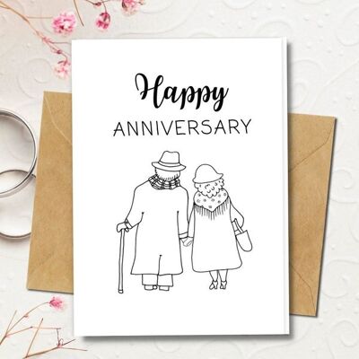 Handmade Eco Friendly | Plantable Seed or Organic Material Paper Anniversary Cards Holding Hands Single Card