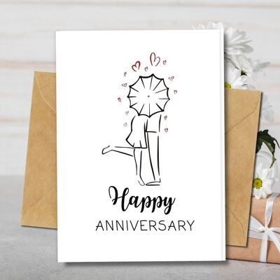 Handmade Eco Friendly | Plantable Seed or Organic Material Paper Anniversary Cards Kissing in the Rain Single Card