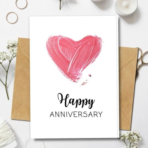 Handmade Eco Friendly | Plantable Seed or Organic Material Paper Anniversary Cards Lipstick Heart Pack of 5