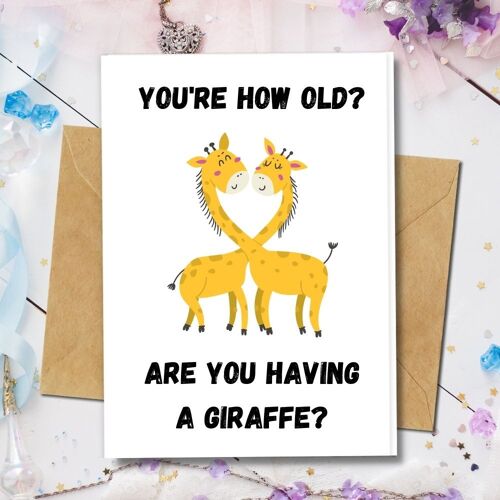 Handmade Eco Friendly | Plantable Seed or Organic Material Paper Birthday Cards Are you Having a Giraffe? Single Card