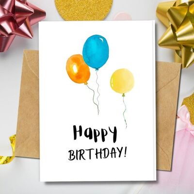 Handmade Eco Friendly | Plantable Seed or Organic Material Paper Birthday Cards Birthday Balloons Single Card