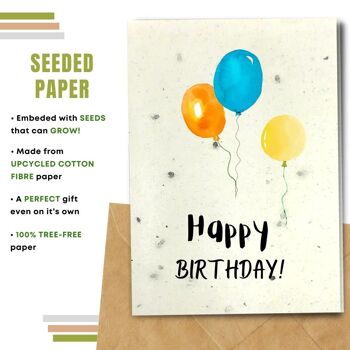 Fait à la main respectueux de l'environnement | Lot de 5 cartes d'anniversaire en papier à planter ou en matériau organique Ballons d'anniversaire 2