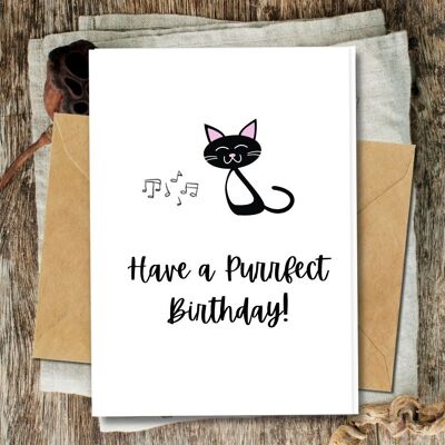 Handmade Eco Friendly | Plantable Seed or Organic Material Paper Birthday Cards Black Cat Pack of 5