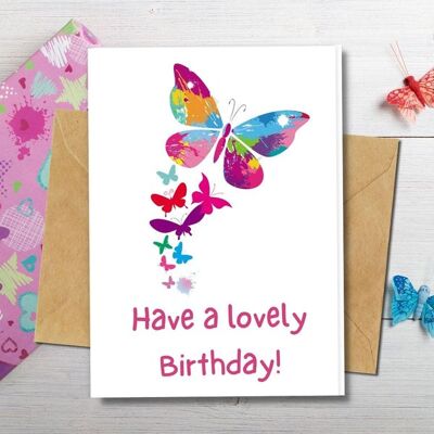 Handmade Eco Friendly | Plantable Seed or Organic Material Paper Birthday Cards Birthday Butterflies Single Card