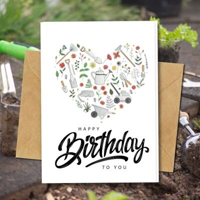 Fatto a mano ecologico | Biglietti di compleanno in carta con semi piantabili o materiale organico che battono la carta singola del giardino