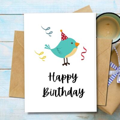 Handmade Eco Friendly | Plantable Seed or Organic Material Paper Birthday Cards Bird Single Card